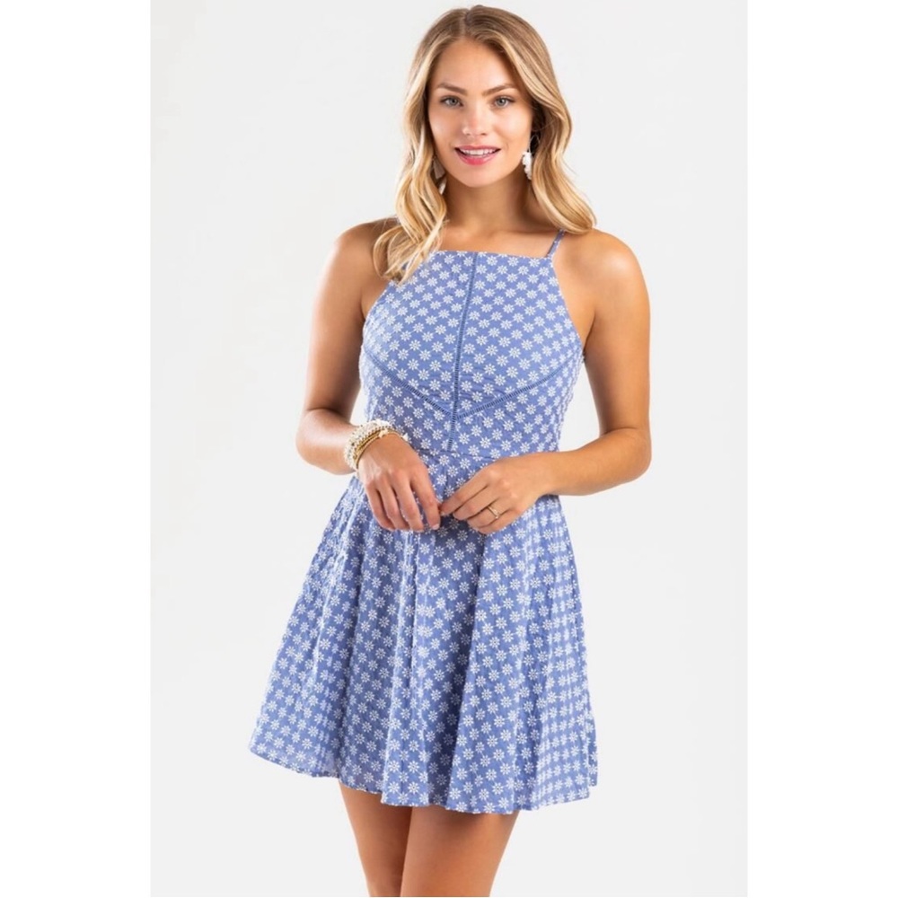 NWT Altar's State Blue and White Floral Halter  Dress